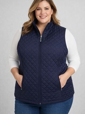 Allison Daley Navy Blue Quilted Vest Full Zip Size 16